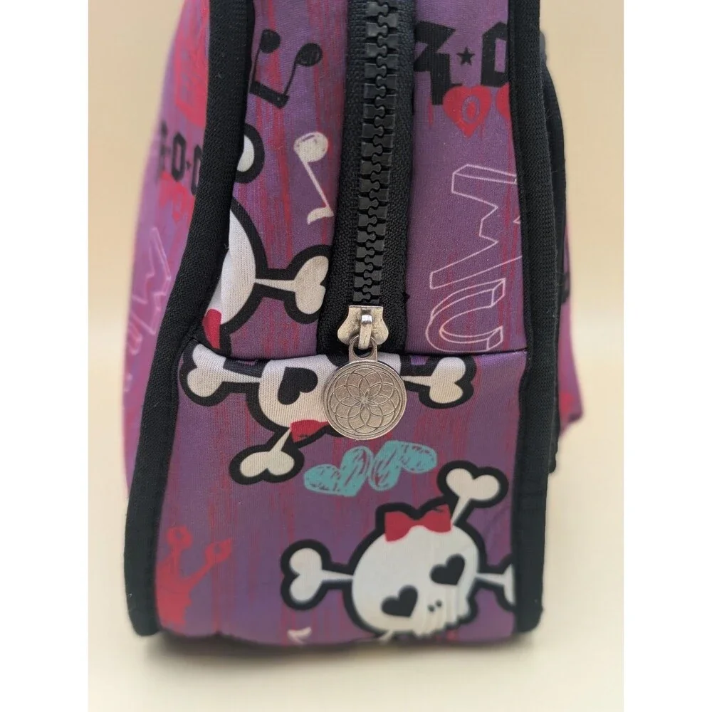 Insulated Neoprene Lunch Bag Tote Punk Rock Music Skull Crossbones Purple Pink